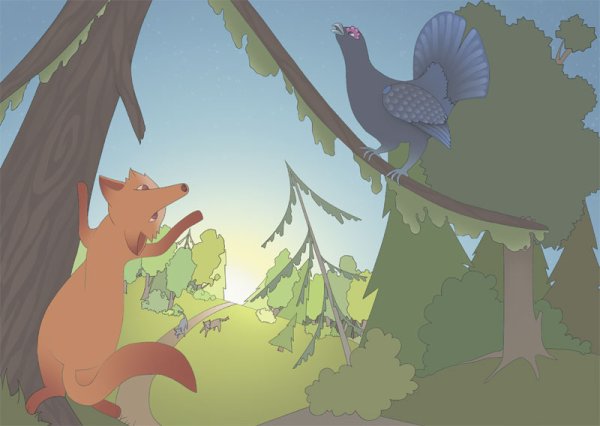 Иллюстрация к сказке лиса и тетерев