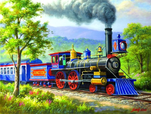 Алмазная мозаика поезда паровозы