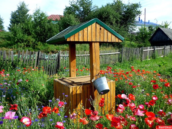 Красивый деревенский колодец
