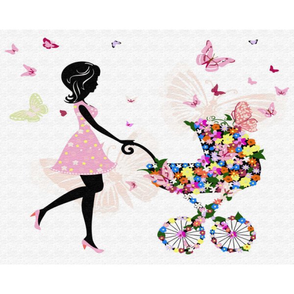 Силуэт девушки из цветов и бабочек