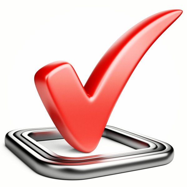 Красная галочка на сером фоне