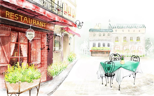 Фотообои в стиле уличного кафе