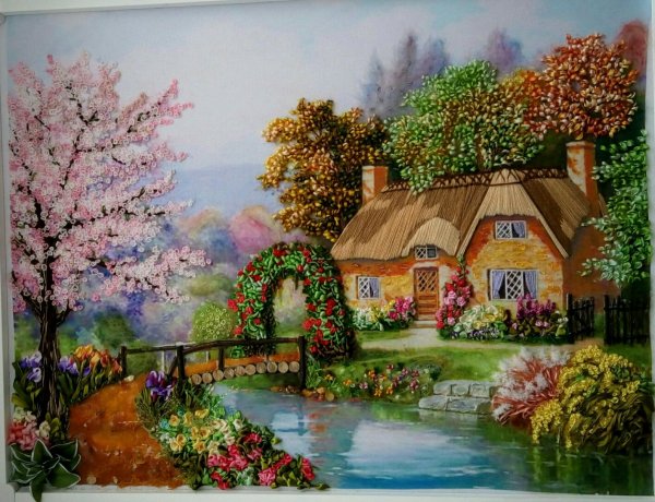 Пейзажи вышитые лентами