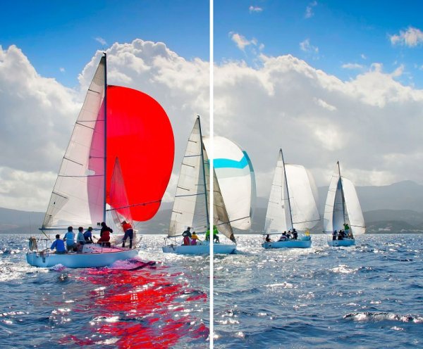 Яхта с красными парусами