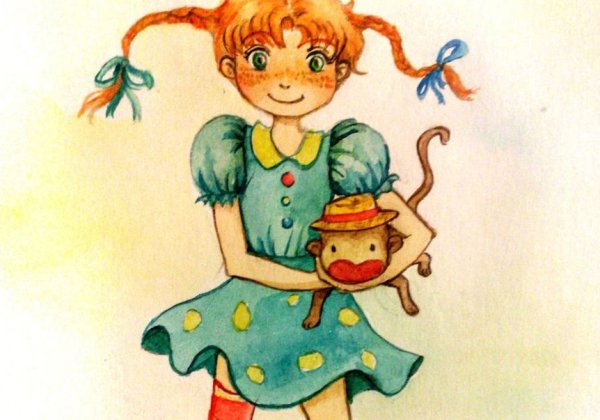 Пеппи длинный чулок картинки с обезьянкой на руках