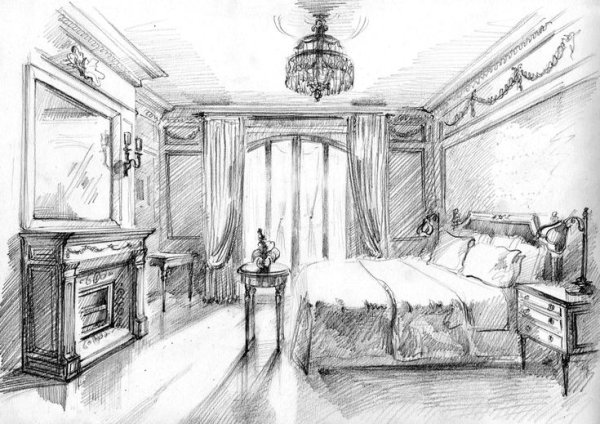 Карандашные Наброски интерьера