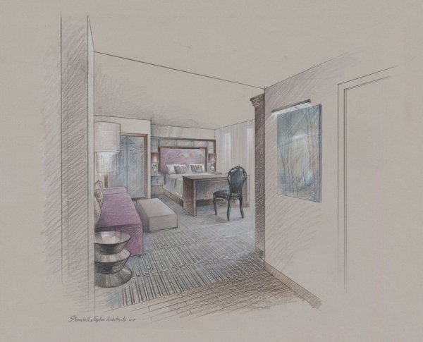 Скетч интерьера цветными карандашами