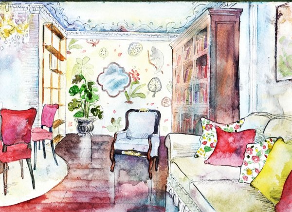 Акварельные скетчи интерьеров