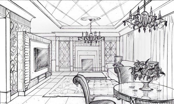 Эскиз интерьера в стиле Модерн