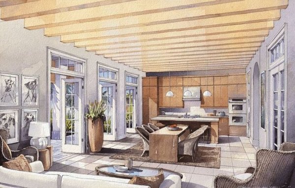 Акварельные эскизы интерьеров