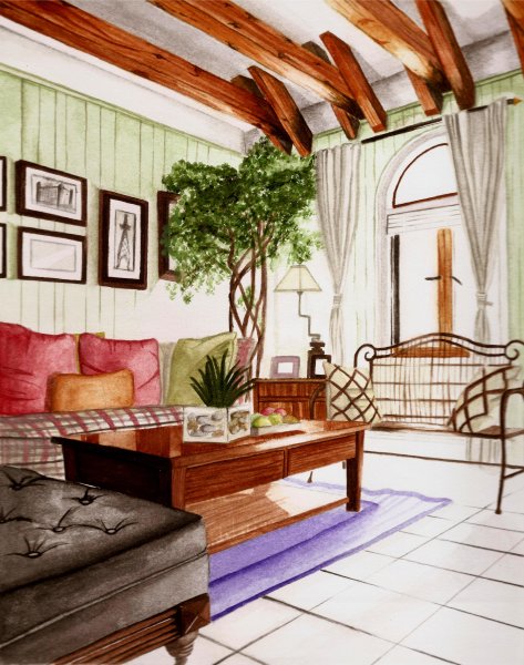 Интерьер акварелью