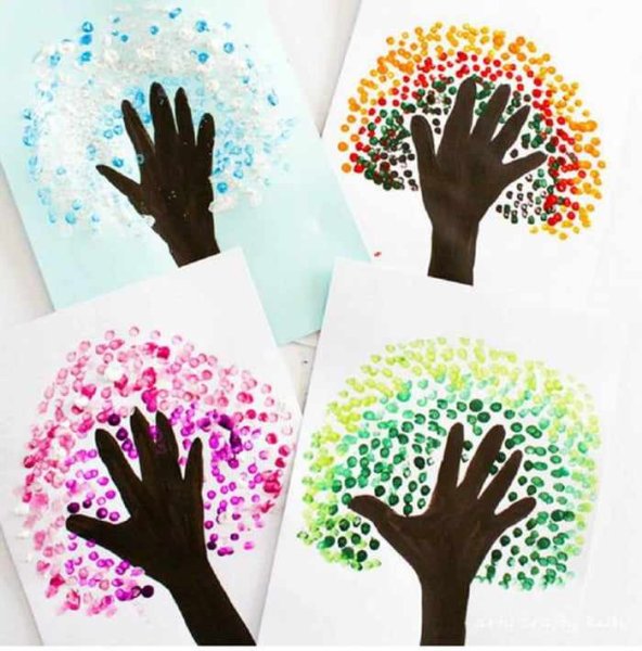 Дерево с помощью ватных палочек