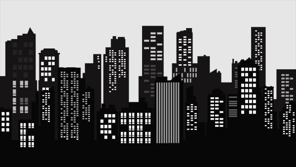 Силуэт города черно-белый
