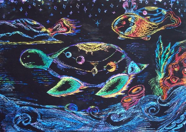 Техника граттаж подводный мир