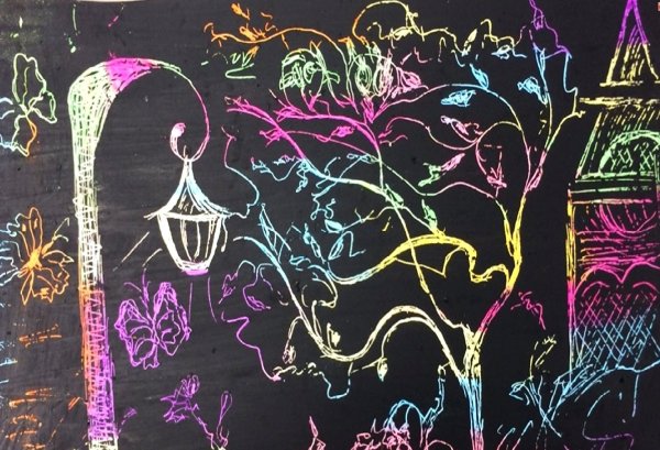 Техника рисования граттаж салют