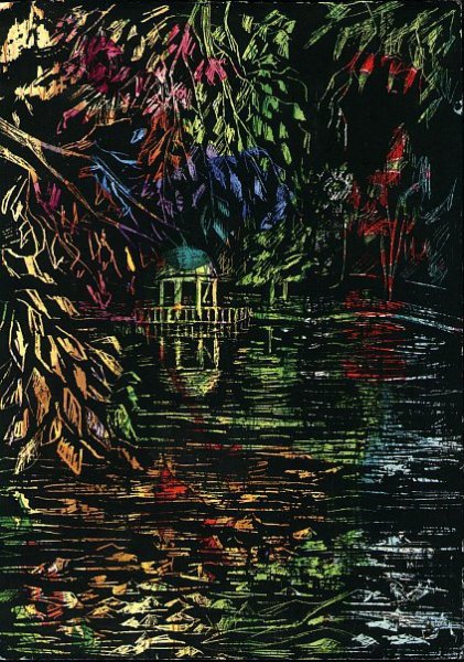 Граттаж на тему лето