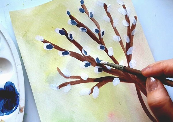 Рисование ветка вербы