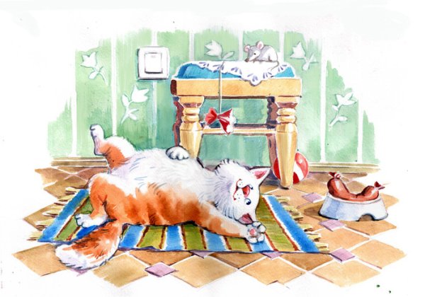 Кот спит на коврике