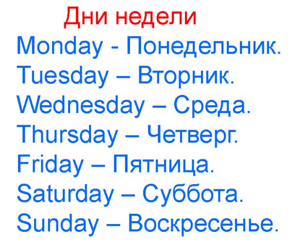 Дни недели по английски с переводом
