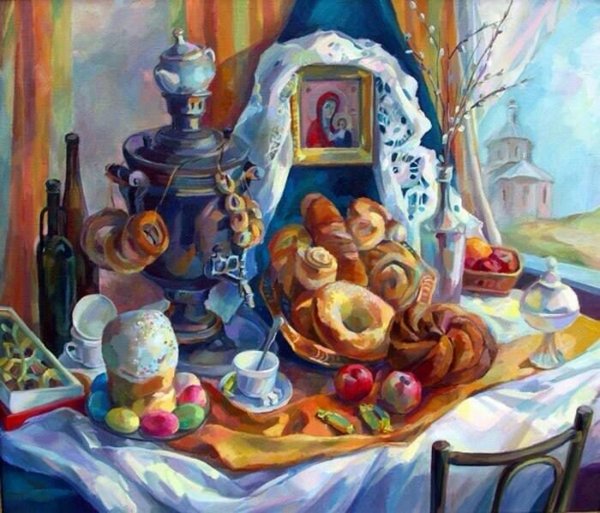 Кустодиев Пасхальный натюрморт