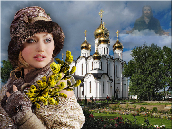 Девочка с вербой в храме