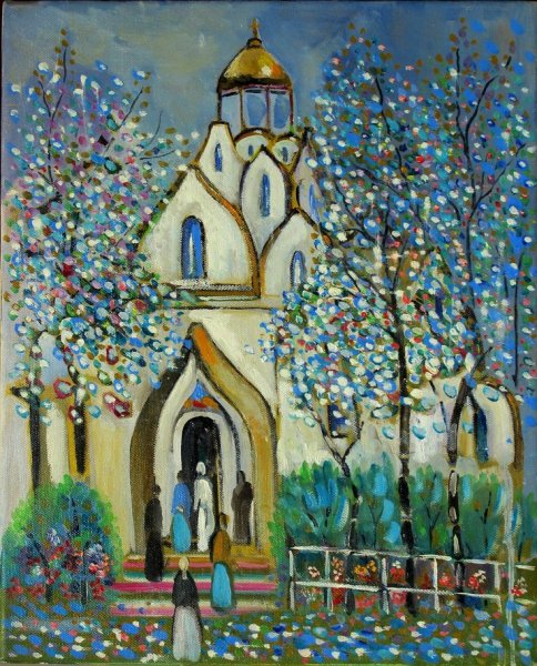 Храм весной живопись