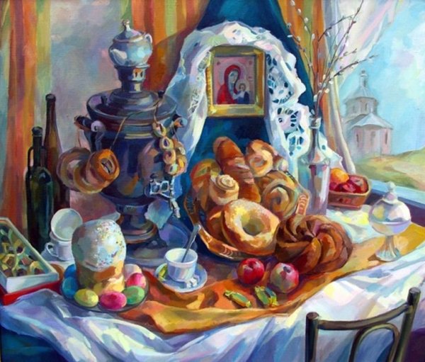 Кустодиев Пасхальный натюрморт