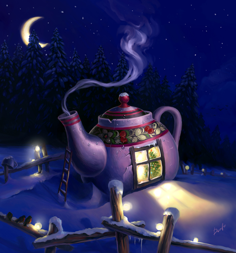 Спокойной зимней ночи. Уютные зимние иллюстрации. Спокойной зимней морозной ночи. Сказочное Рождественск.чаепитие.