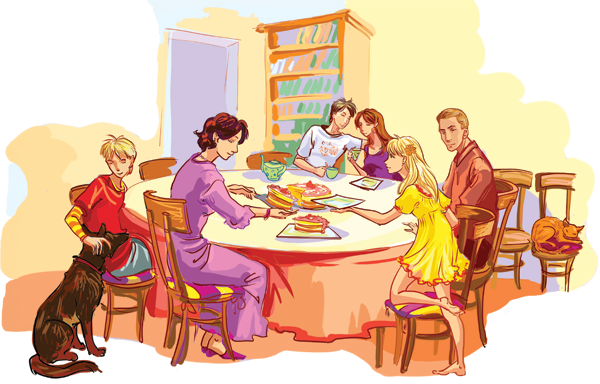 Родственники сидеть. Семья за круглым столом. Семья за столом. Семейный вечер. Семья за столом картинки.