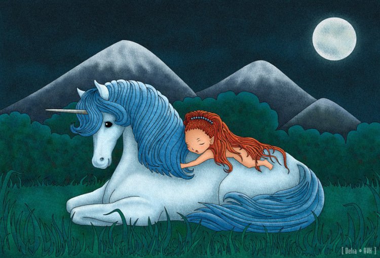 Единорог ночи. Спокойной ночи лошадка. Сон иллюстрация. Сказочный сон.