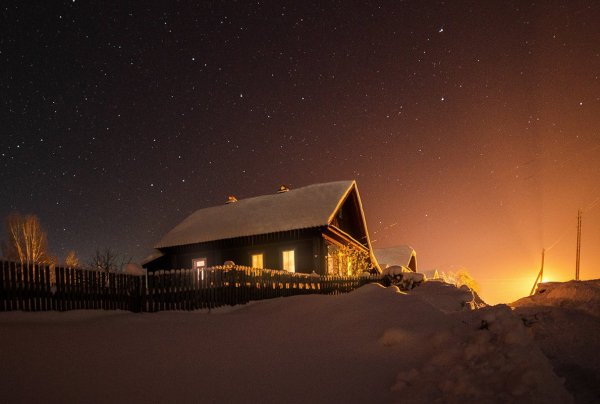 Картинки зима вечер деревня (48 фото)