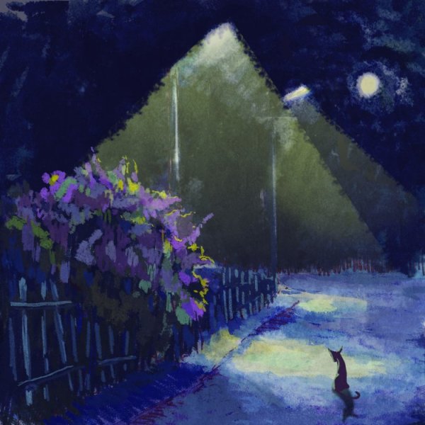 Пейзаж акварелью ночь