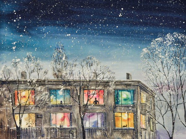 Рисование город вечером