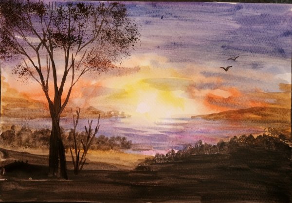 Живописный пейзаж гуашью