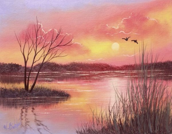 Ночной пейзаж акварелью