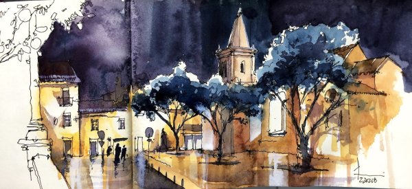 Кузема акварель ночной Питер