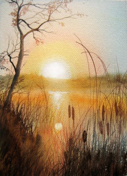 Ночной город акварелью