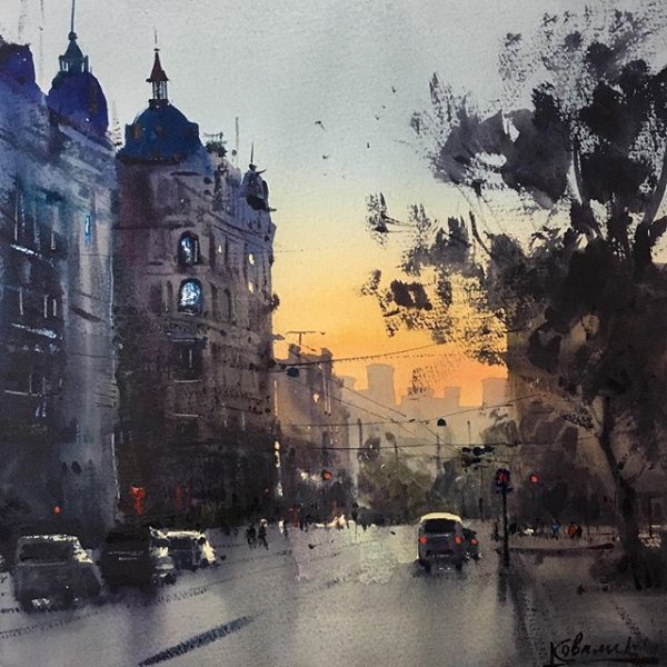 Владимир Тупоршин акварель городской пейзаж