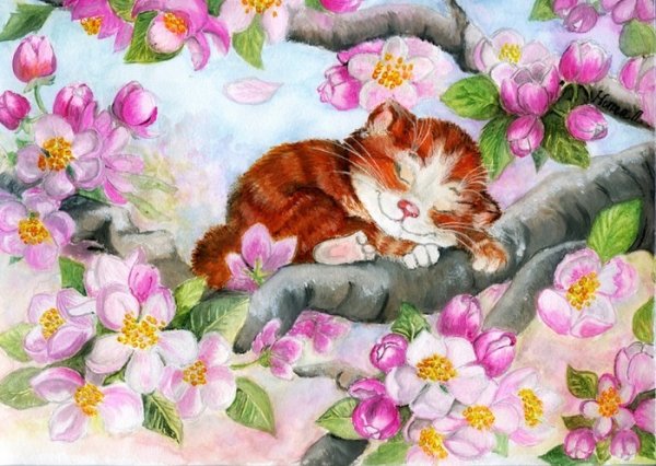 Весенние коты иллюстрации