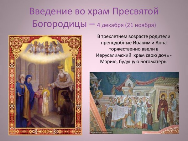 4 Декабря Введение во храм Пресвятой Богородицы