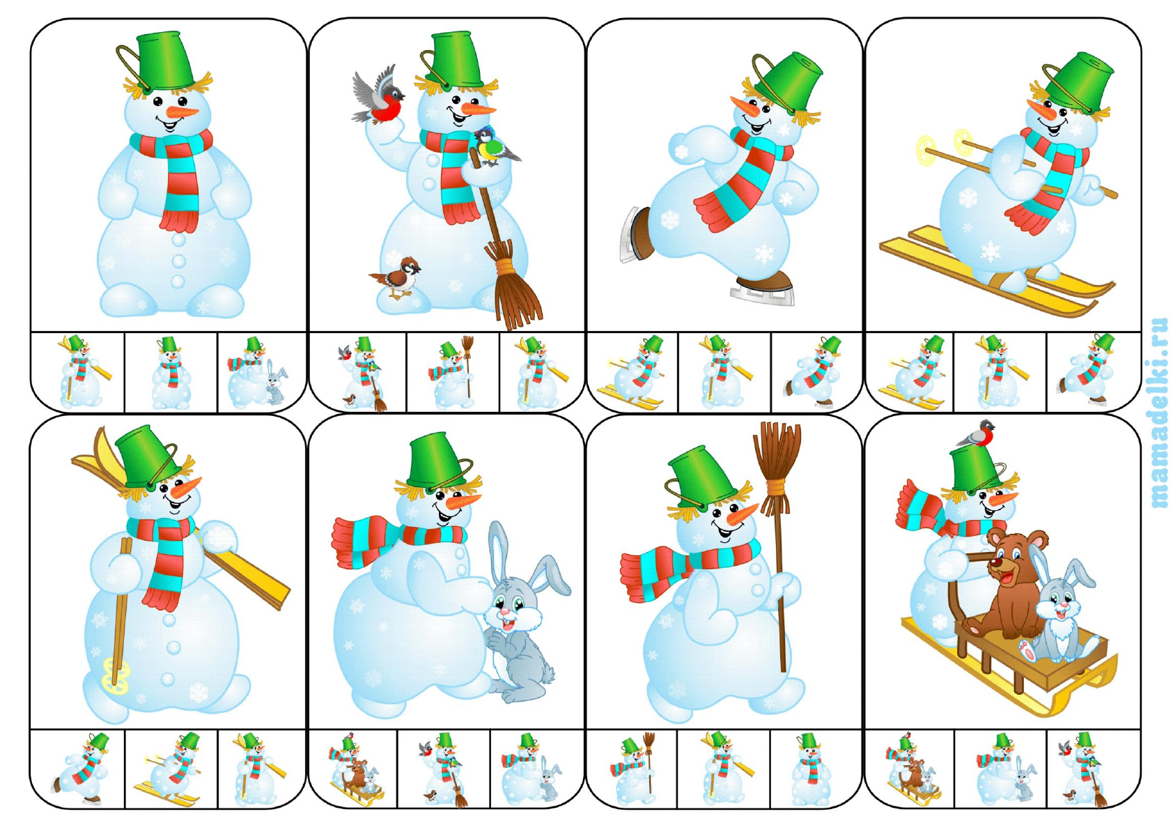 Найди одинаковых снеговиков. Снеговик задания. Снеговик задания для детей. Сосчитай снеговиков.