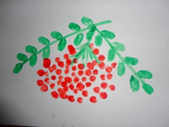 Рисование ватными палочками Рябинка