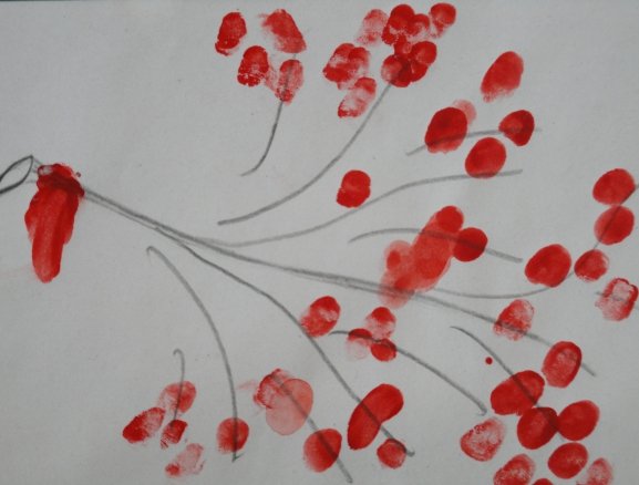 Ветка рябины рисование пальчиками