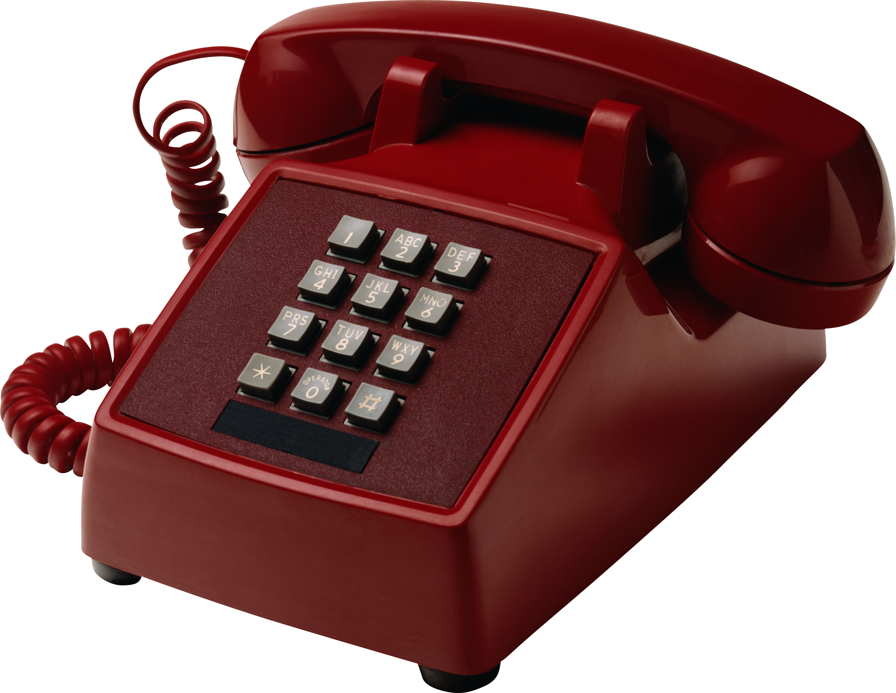 Домашний телефон. Красный телефон. Телефонный аппарат на прозрачном фоне.
