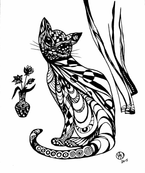 Кошка гелевой ручкой