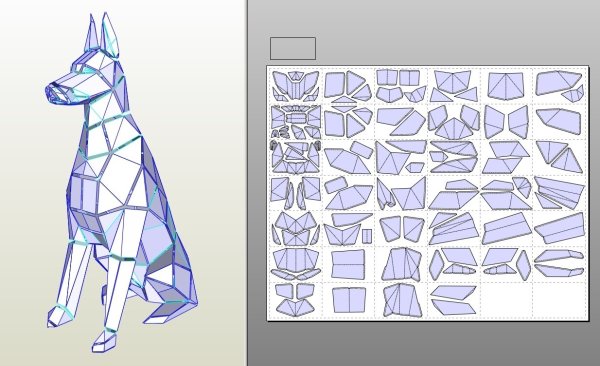 Полигональная фигура развёртка Доберман бесплатно