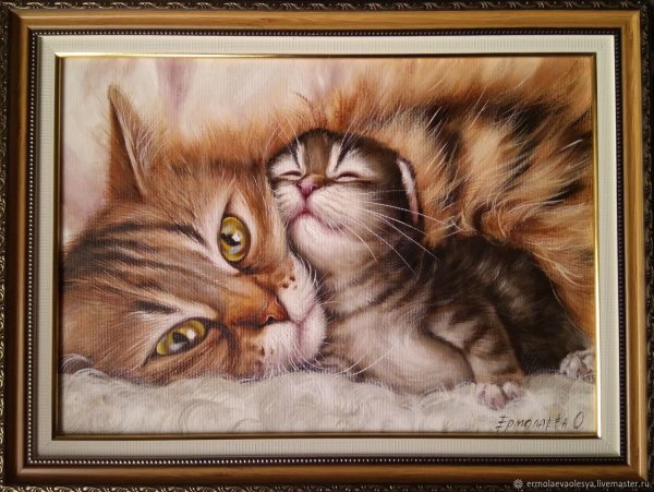 Кошка с котятами живопись