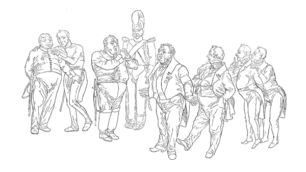 Собственноручный рисунок Гоголя к последней сцене Ревизора. 1836 Год