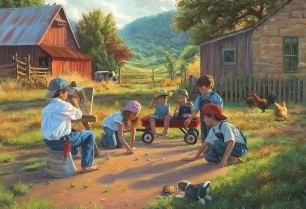 Деревенский пейзаж с людьми