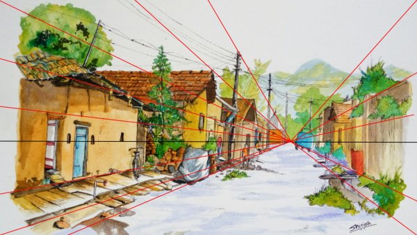 Рисование улицы в перспективе